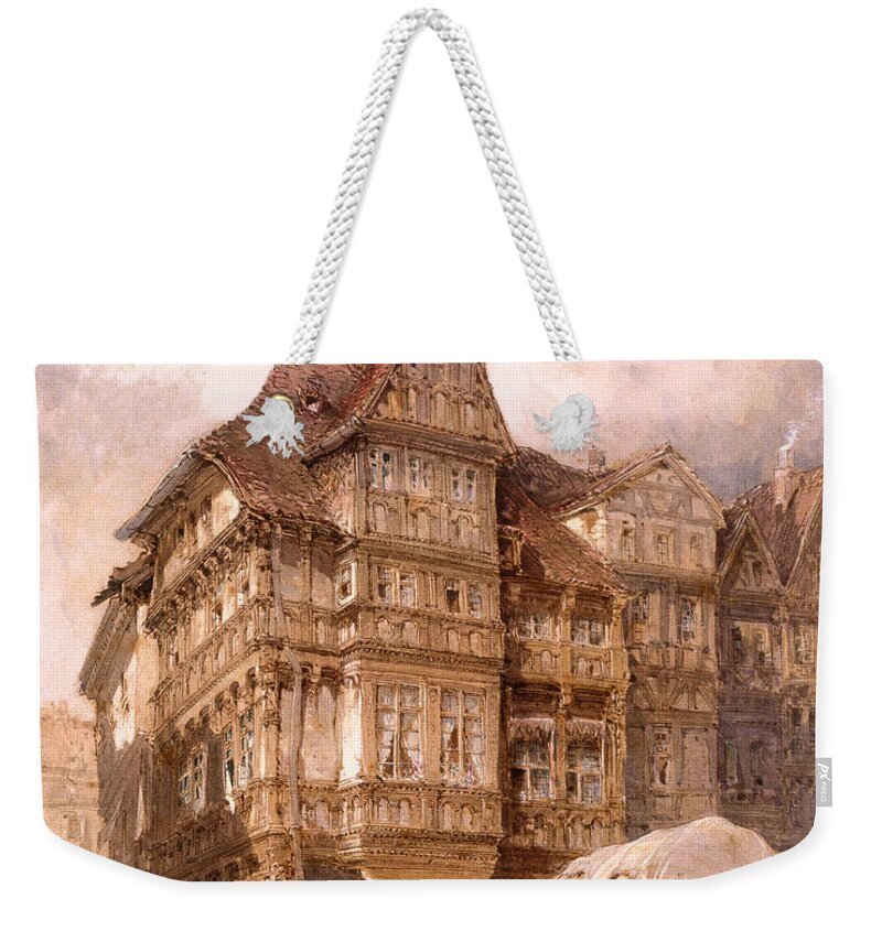 William Callow Weekender Tote Bag featuring the drawing Albrecht Duerer's House at Nuremberg by William Callow