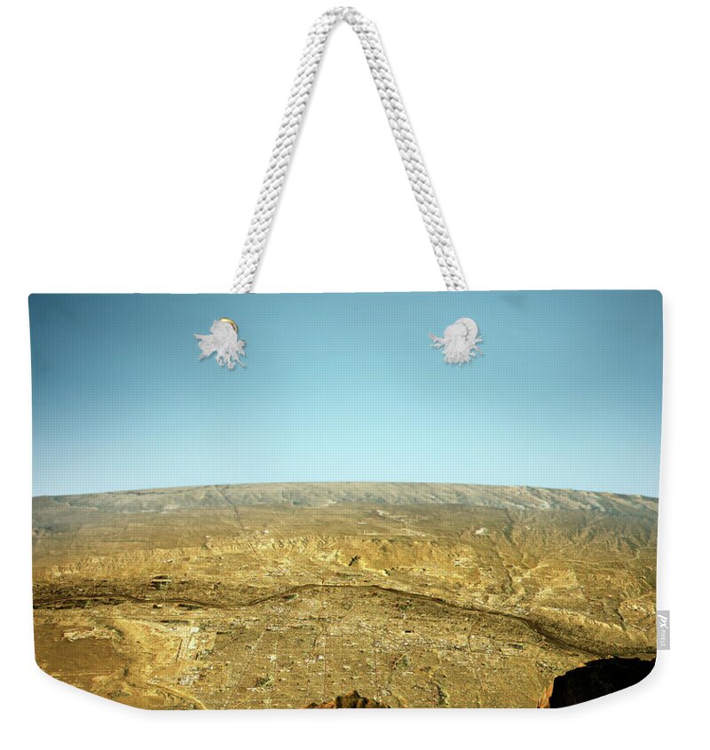 Albuquerque Weekender Tote Bag featuring the digital art Albuquerque 3D View East-West Natural Color by Frank Ramspott