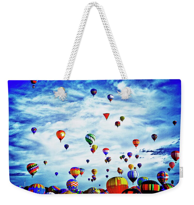 Hot Air Balloon Weekender Tote Bag featuring the digital art Albuquerque Blues by Gary Baird