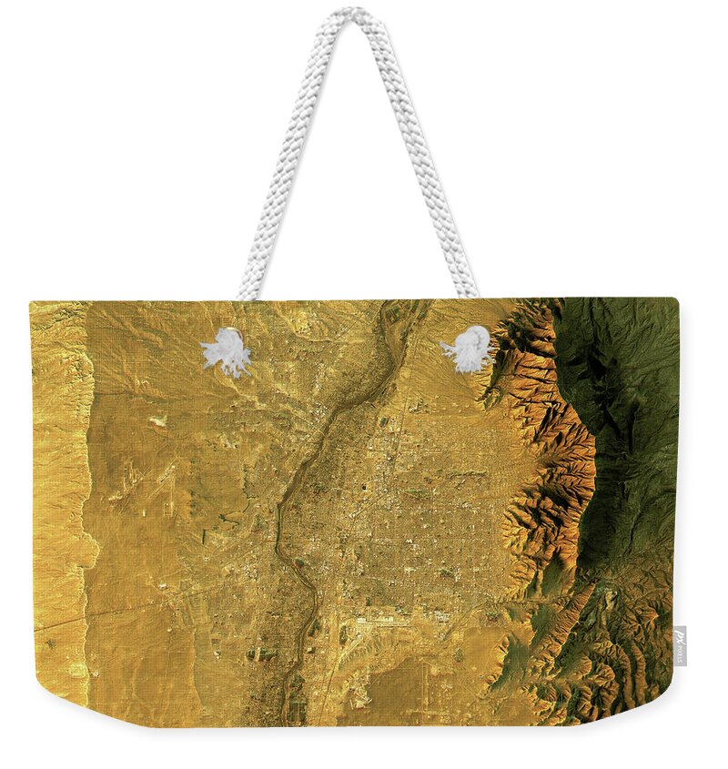 Albuquerque Weekender Tote Bag featuring the digital art Albuquerque Topographic Map Natural Color Top View by Frank Ramspott