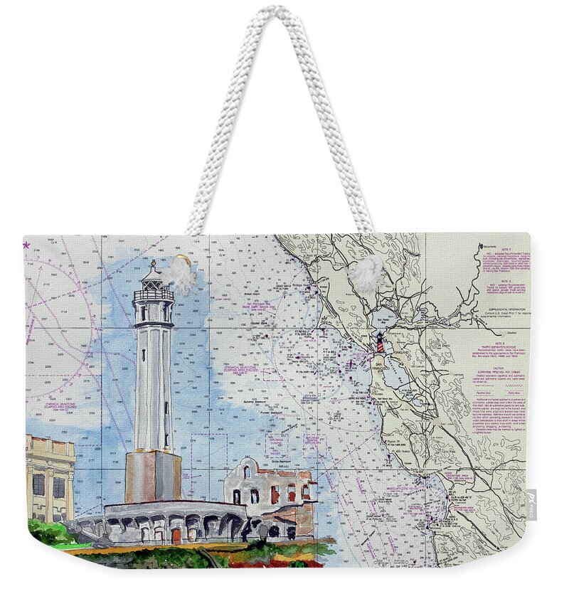 Lighthouse Weekender Tote Bag featuring the painting Alcatraz Lighthouse by Mike Robles