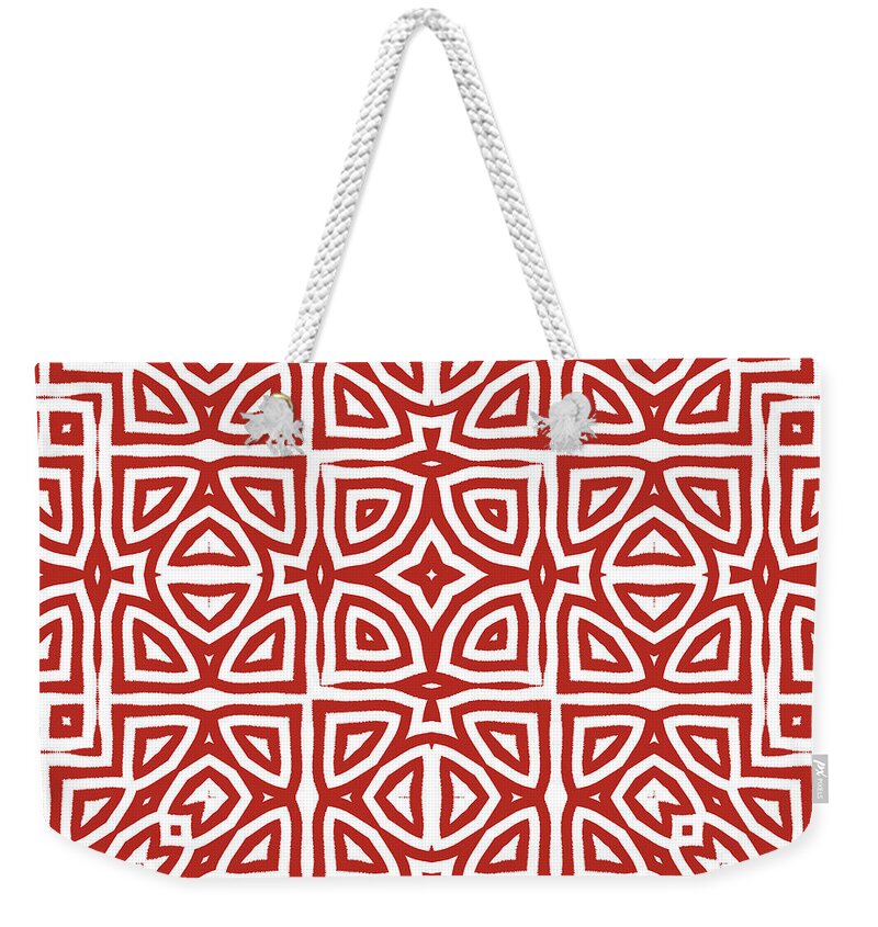 Geometric Art Weekender Tote Bag featuring the painting Alhambra Red by Mindy Sommers