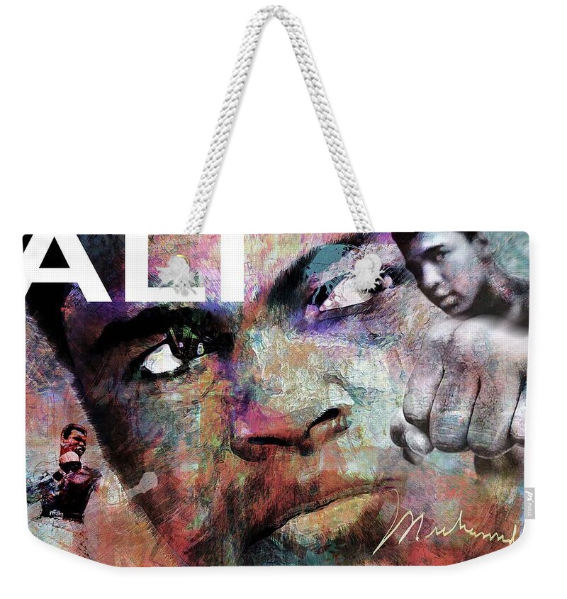 Muhammed Ali Weekender Tote Bag featuring the digital art Ali by Mal Bray