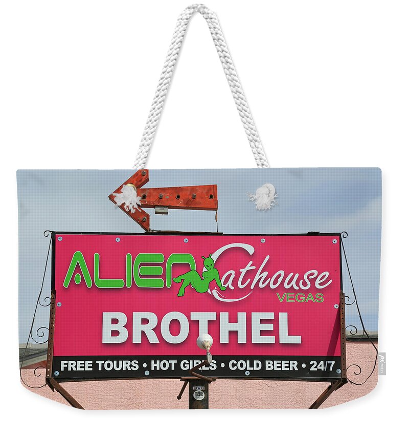 Area 51 Weekender Tote Bag featuring the photograph Alien Cathouse by Donna Kennedy