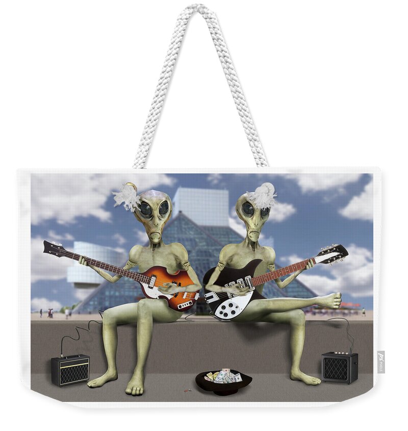 Aliens Weekender Tote Bag featuring the photograph Alien Vacation - Trying To Make Ends Meet by Mike McGlothlen
