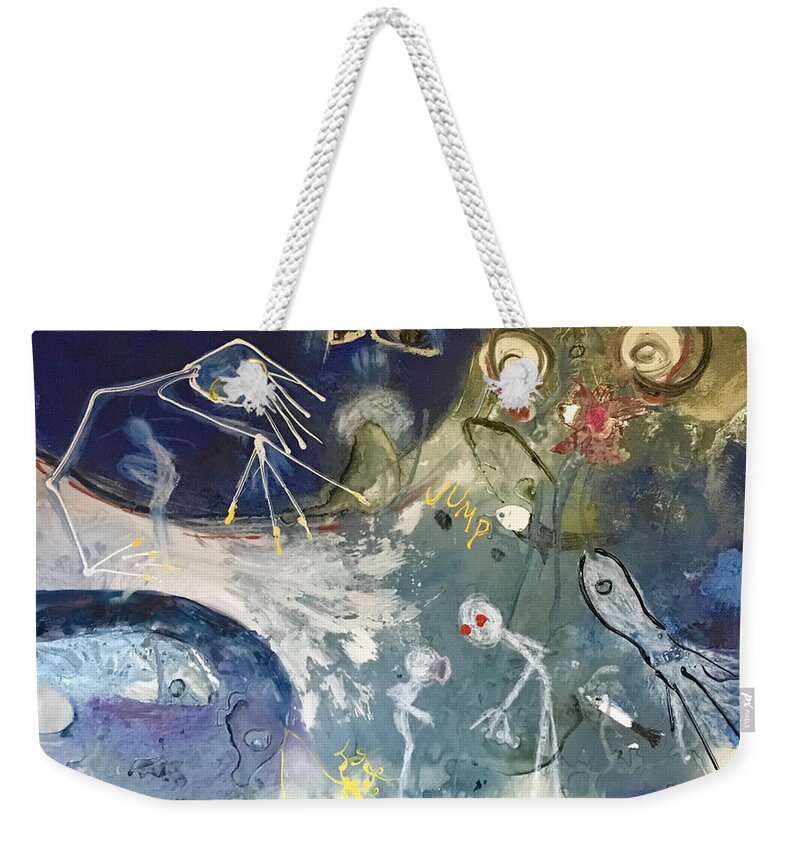Contemporary Weekender Tote Bag featuring the painting Aliens by Carole Johnson
