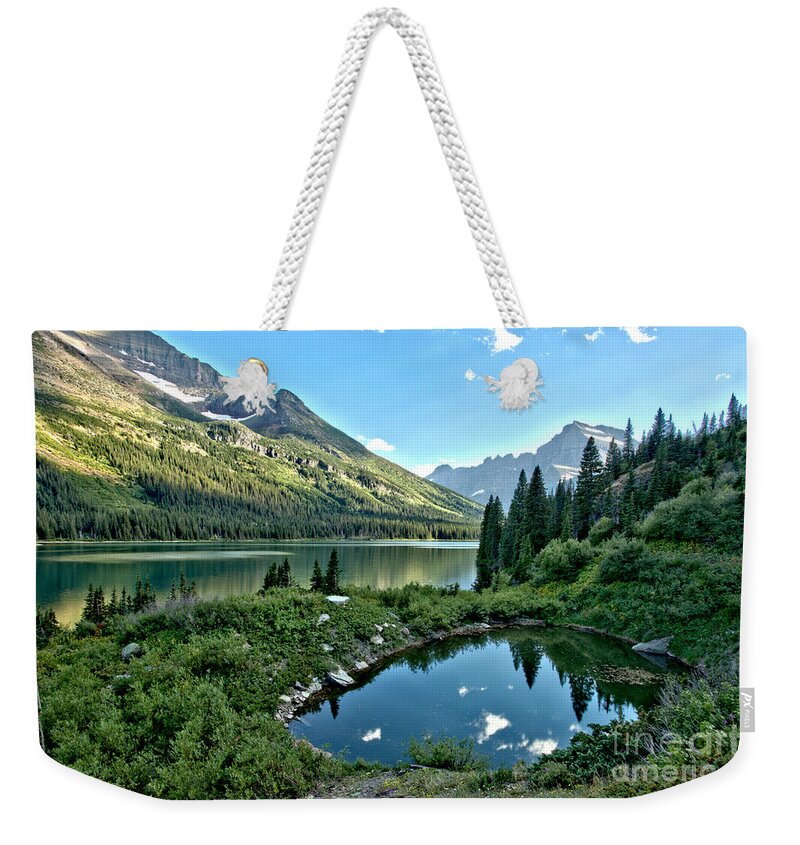 Josephine Weekender Tote Bag featuring the photograph Lake Josephine Summer Sunset by Adam Jewell