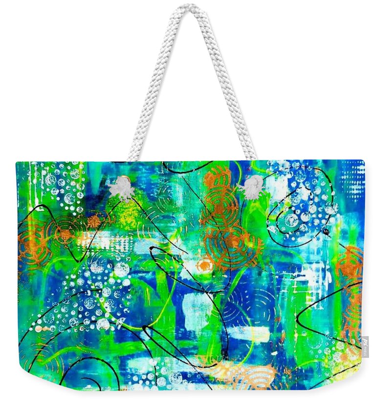 Julie-hoyle Weekender Tote Bag featuring the mixed media All A Whirl by Julie Hoyle