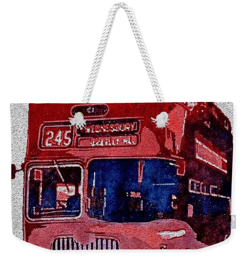 	He Big Red Bus Weekender Tote Bag featuring the painting All Aboard by Mark Taylor