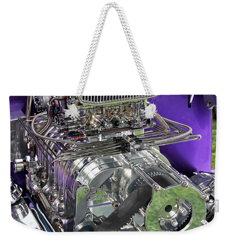 Metal Weekender Tote Bag featuring the photograph All Chromed Engine with Blower by Bob Slitzan