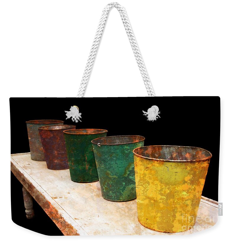 Bucket Weekender Tote Bag featuring the photograph All In A Row by Lois Bryan