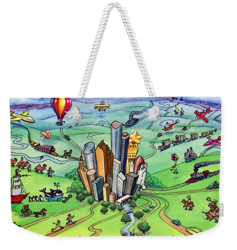 Houston Weekender Tote Bag featuring the digital art All Roads lead to Houston by Kevin Middleton
