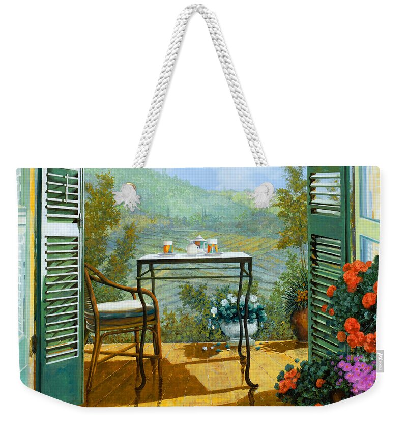 Terrace Weekender Tote Bag featuring the painting Alle Dieci Del Mattino by Guido Borelli