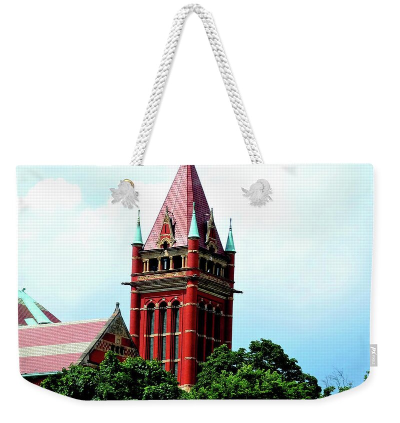 Allegany County Courthouse Weekender Tote Bag featuring the photograph Allegany County Maryland Courthouse Spire by Linda Stern