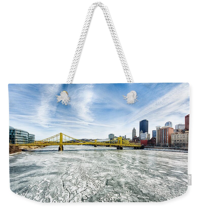 Allegheny River Weekender Tote Bag featuring the photograph Allegheny River Frozen Over Pittsburgh Pennsylvania by Amy Cicconi