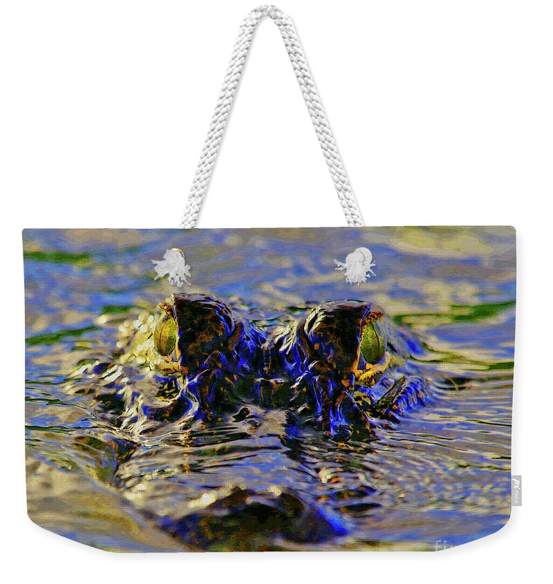 Alligator Weekender Tote Bag featuring the photograph Alligator Green Blue by Luana K Perez