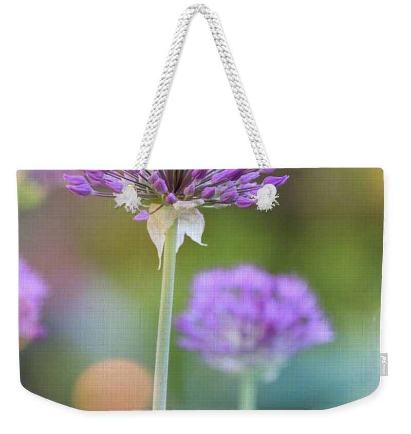 Allium Weekender Tote Bag featuring the photograph Allium - Happy in the Summer Sun by Mary Machare