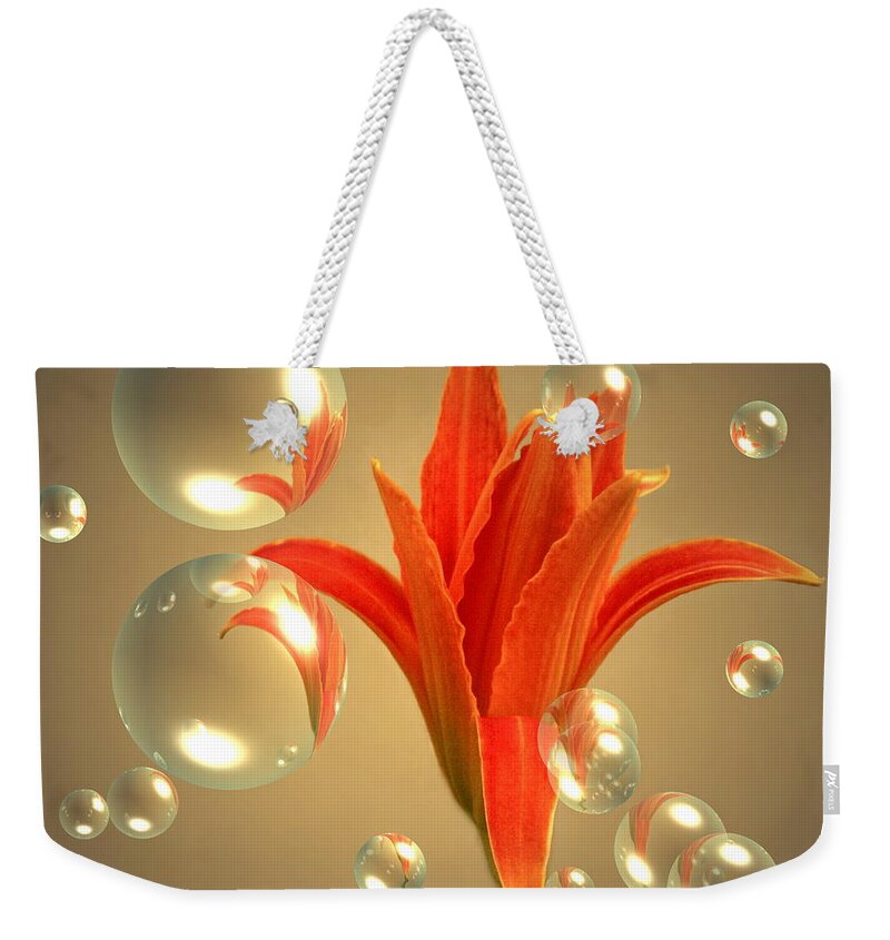 Lily Weekender Tote Bag featuring the photograph Almost A Blossom In Bubbles by Joyce Dickens