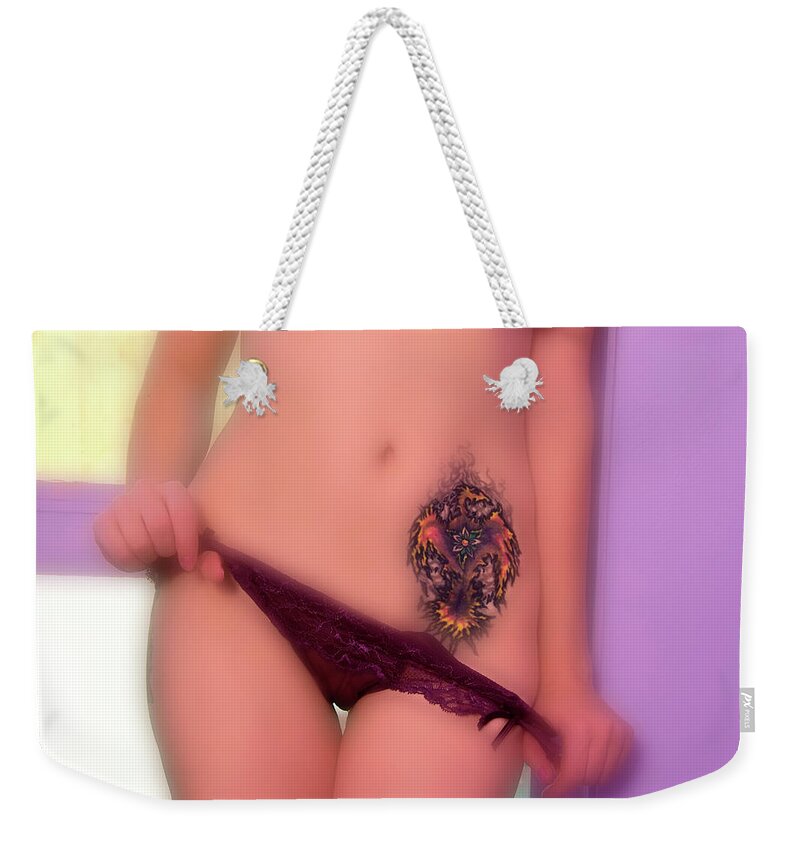 Tattoo Weekender Tote Bag featuring the photograph Almost Exposed by Harry Spitz