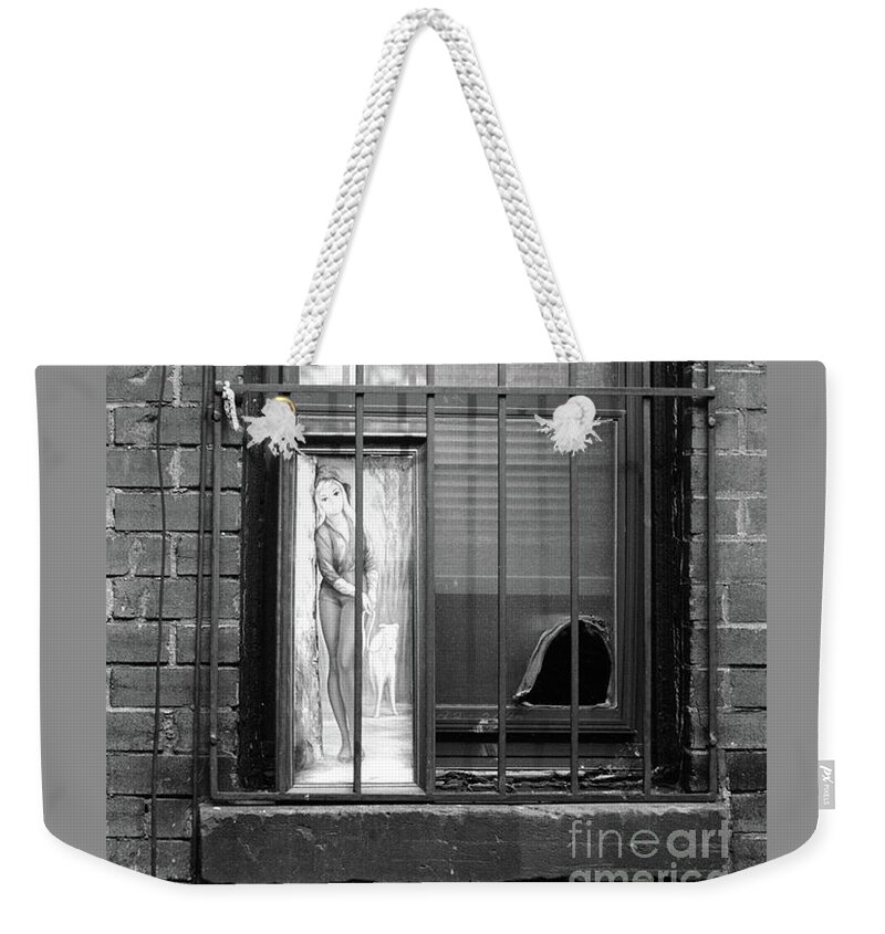 Black And White Window With Bars Weekender Tote Bag featuring the photograph Almost Home by Joe Pratt
