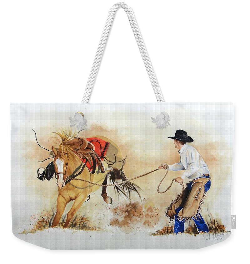 Western Weekender Tote Bag featuring the painting Almost Ready by Jimmy Smith