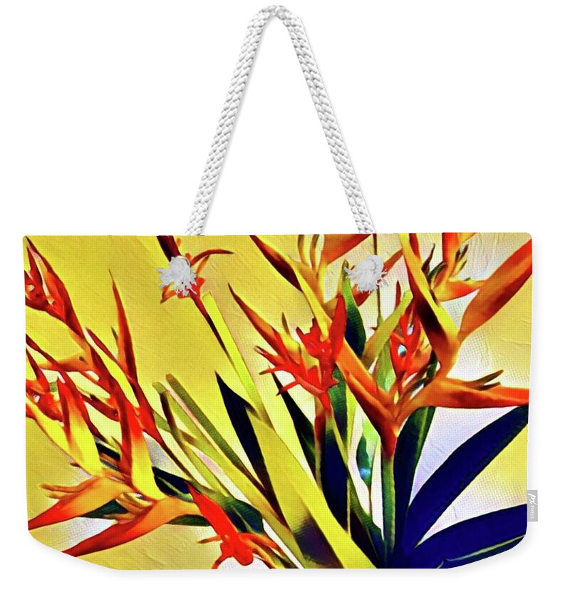 #alohabouquetoftheday #halyconia #birds #orange #aloha Weekender Tote Bag featuring the photograph Aloha Bouquet of the Day - Halyconia Birds in Orange by Joalene Young