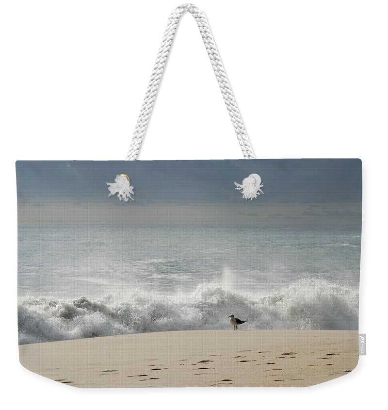 Jersey Shore Weekender Tote Bag featuring the photograph Alone - Jersey Shore by Angie Tirado