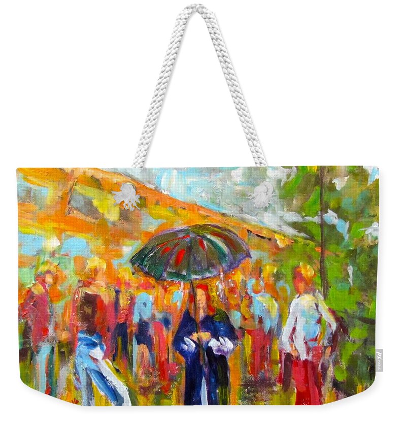 People Weekender Tote Bag featuring the painting Alone in a Crowd by Barbara O'Toole