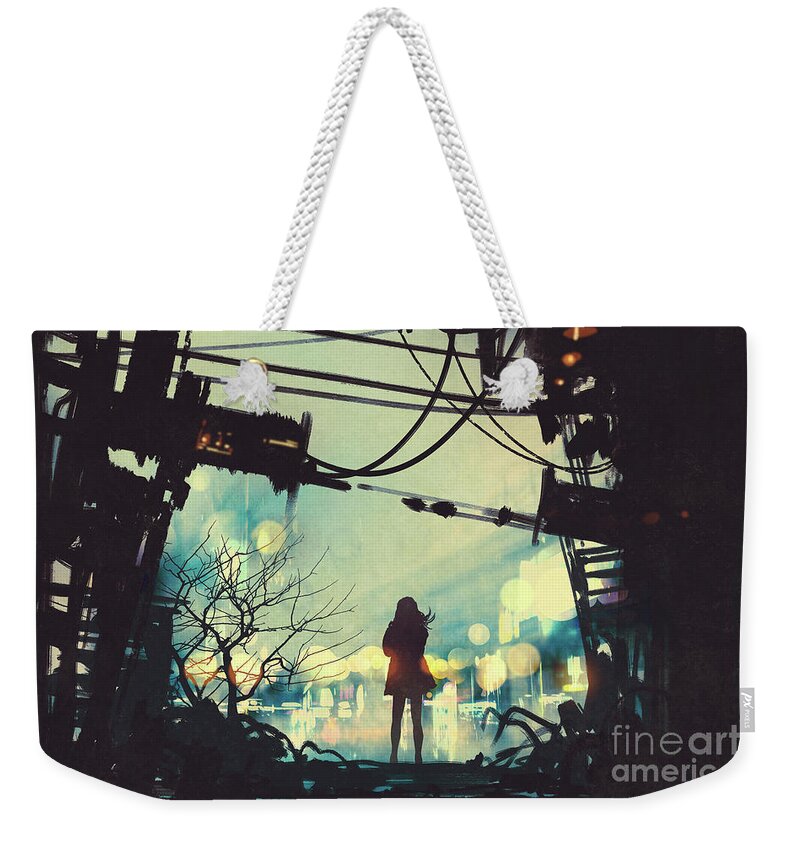 Illustration Weekender Tote Bag featuring the painting Alone In The Abandoned Town#2 by Tithi Luadthong