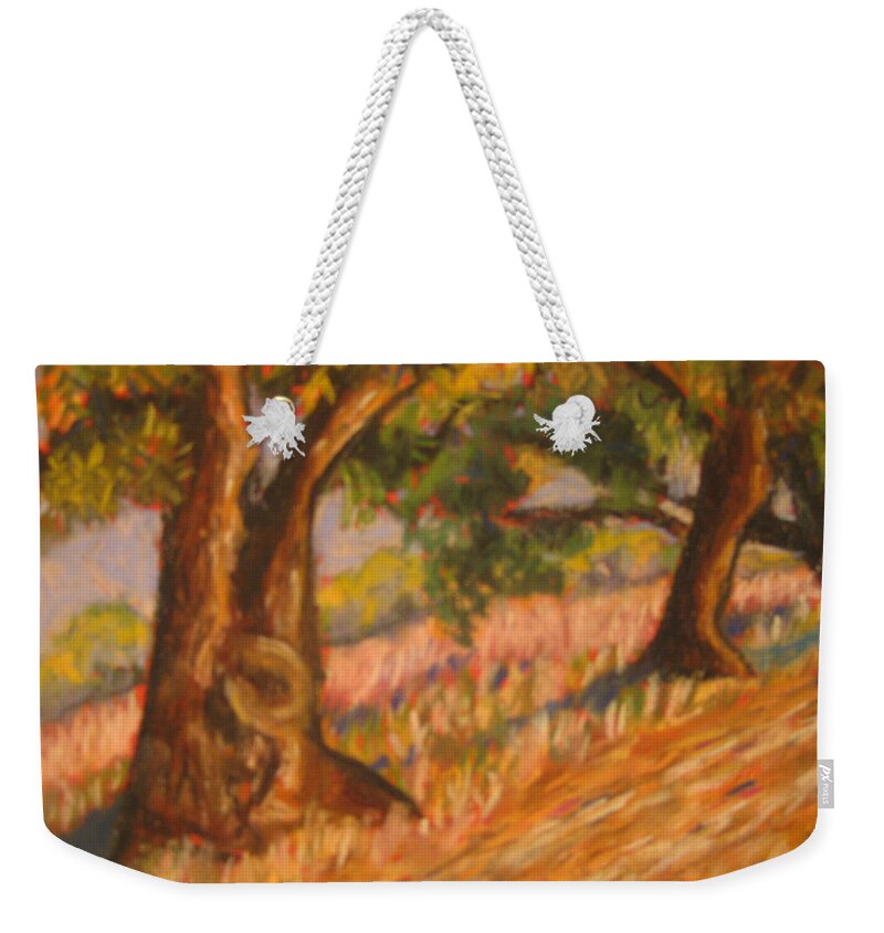  Along Isleta Weekender Tote Bag featuring the pastel Along Isleta by Constance Gehring