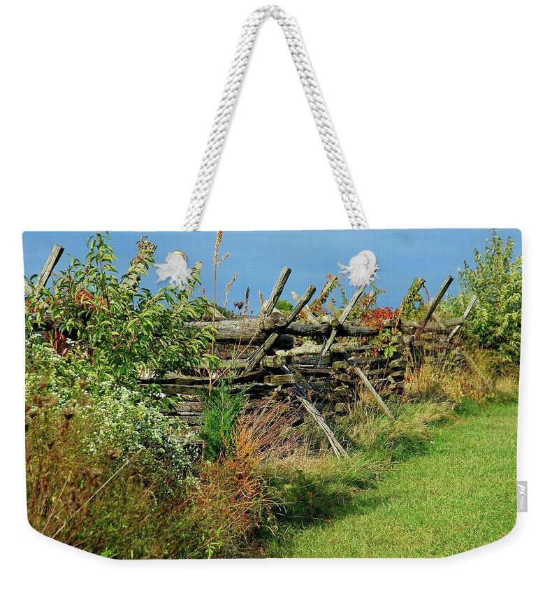 Along The Fence Weekender Tote Bag featuring the photograph Along The Fence - Battlefield Orchards by Angie Tirado