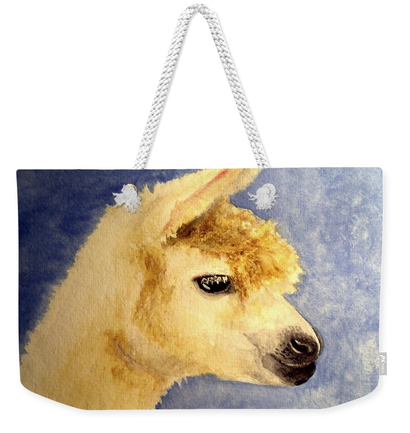 Alpaca Weekender Tote Bag featuring the painting Alpaca Baby by Carol Grimes