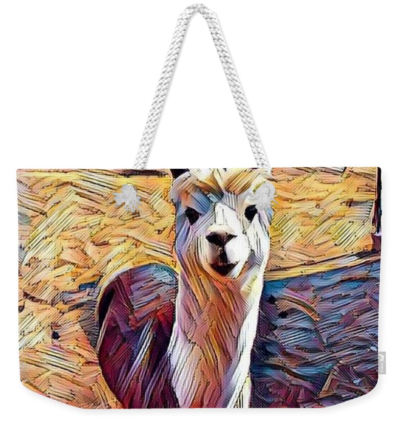 Farm Weekender Tote Bag featuring the digital art Alpaca by Caryl J Bohn