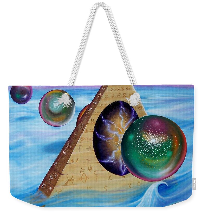  Surrealism Weekender Tote Bag featuring the painting Alpha and Omeg II by Arthur Covington
