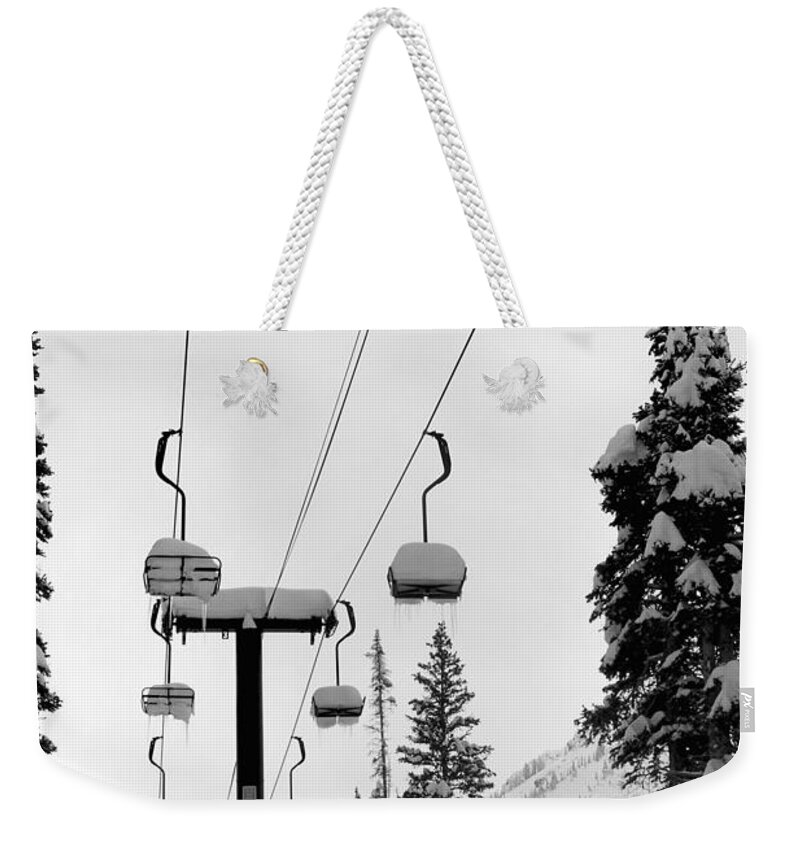 Chairlift Weekender Tote Bag featuring the photograph Alta October by Brett Pelletier