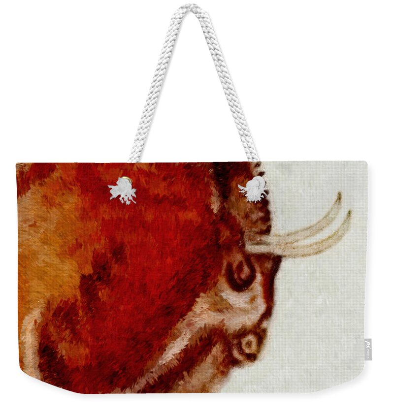 Altamira Weekender Tote Bag featuring the digital art Altamira Prehistoric Bison Detail by Weston Westmoreland