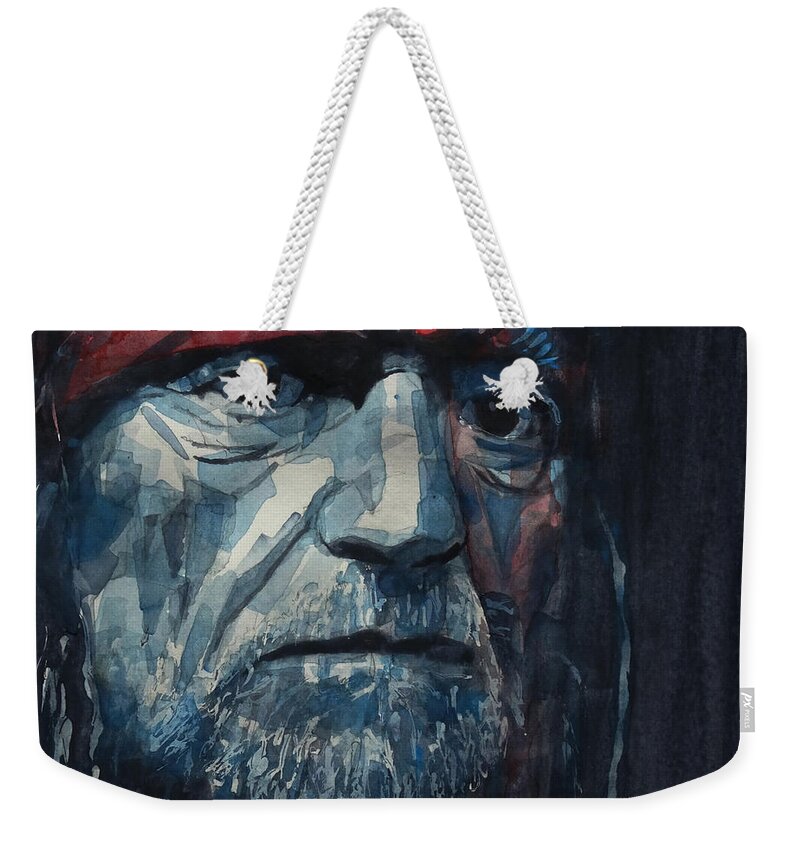 Willie Nelson Weekender Tote Bag featuring the painting Always On My Mind - Willie Nelson by Paul Lovering