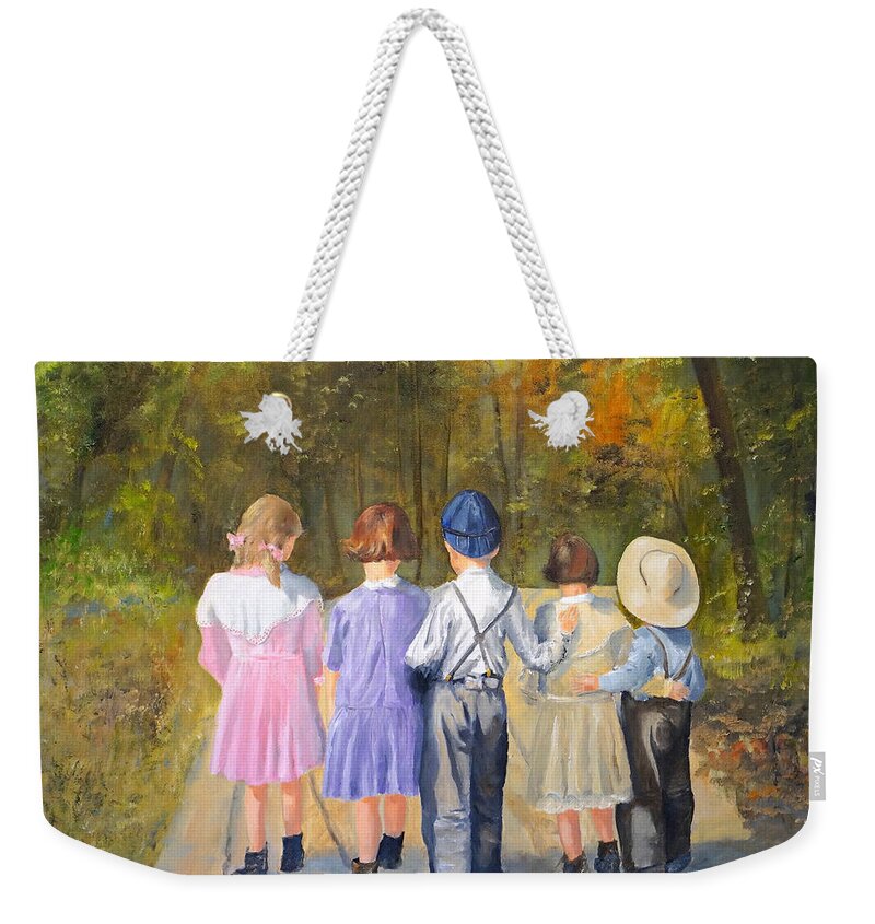 Children Weekender Tote Bag featuring the painting Always Together by Alan Lakin