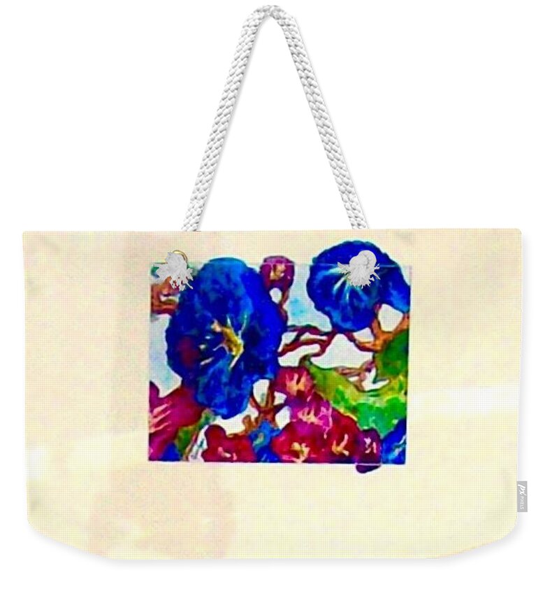 A.m. Weekender Tote Bag featuring the painting A.M. Morning Glories by Kenlynn Schroeder