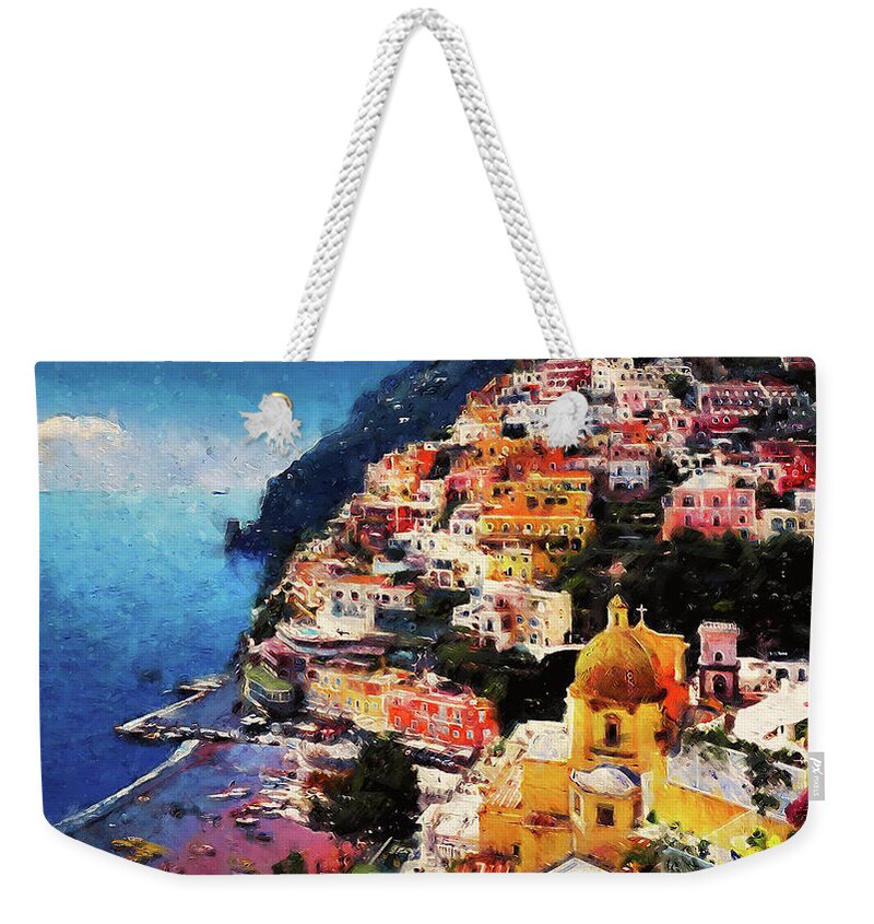 Italy Weekender Tote Bag featuring the painting Amalfi, Italy - 11 by AM FineArtPrints