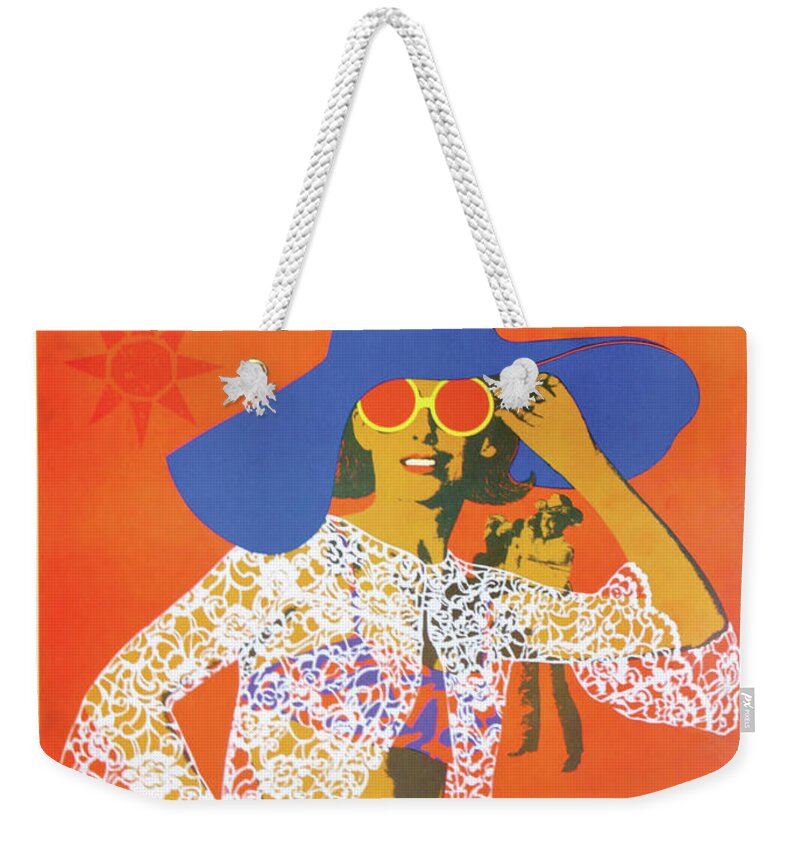 Amazing Weekender Tote Bag featuring the painting Amazing Arizona, girl with big blue hat, travel poster by Long Shot