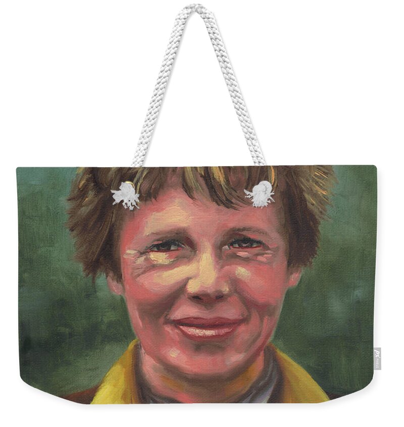 Amelia Earhart Weekender Tote Bag featuring the painting Amelia Earhart by David Bader