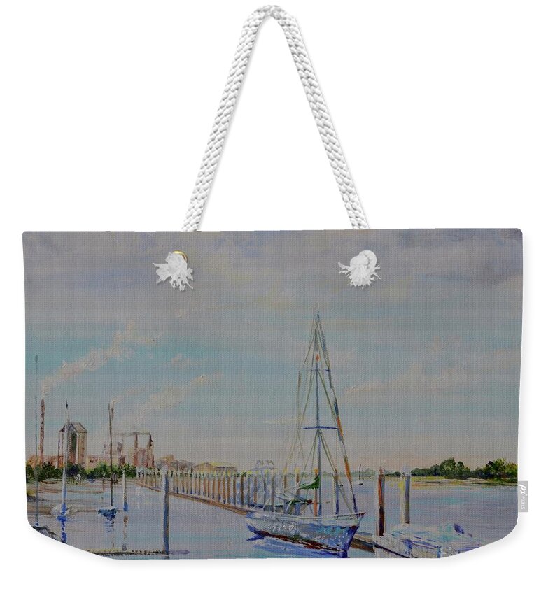 Smoke Weekender Tote Bag featuring the painting Amelia Island Port by AnnaJo Vahle