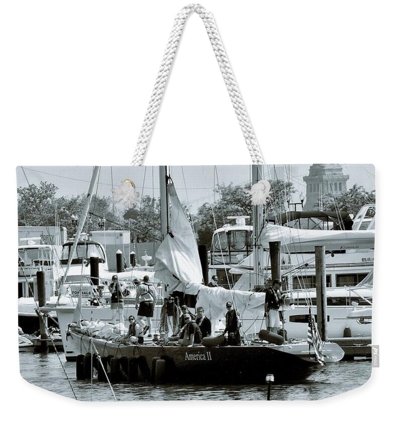 America Ii And The Statue Of Liberty Weekender Tote Bag featuring the photograph America II and the Statue of Liberty by Sandy Taylor
