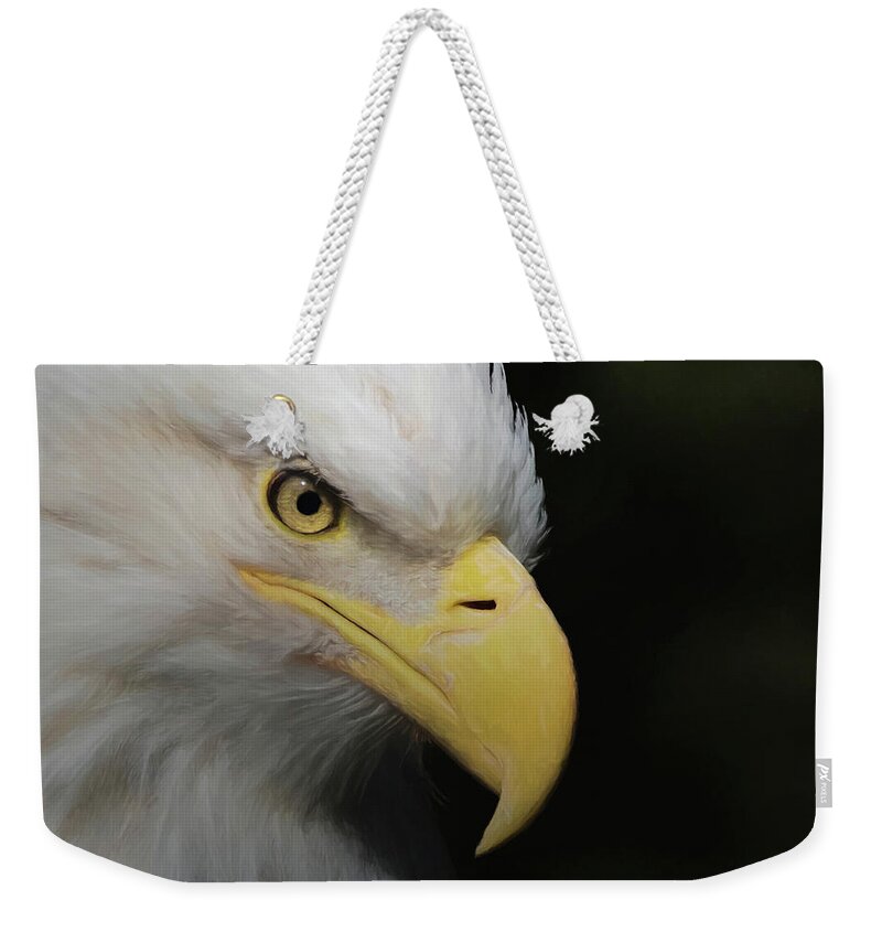 American Bald Eagle Weekender Tote Bag featuring the digital art American Bald Eagle Portrait 4 by Ernest Echols