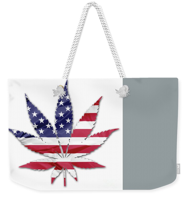 Usa Weekender Tote Bag featuring the photograph American cannabis leaf by Benny Marty