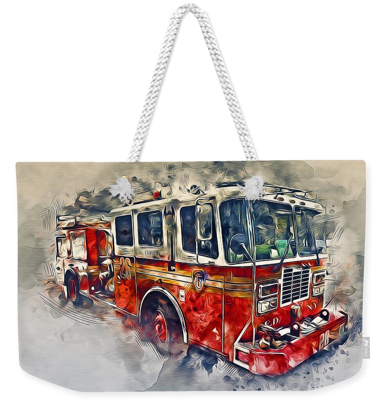Fire Weekender Tote Bag featuring the photograph American Fire Truck by Ian Mitchell