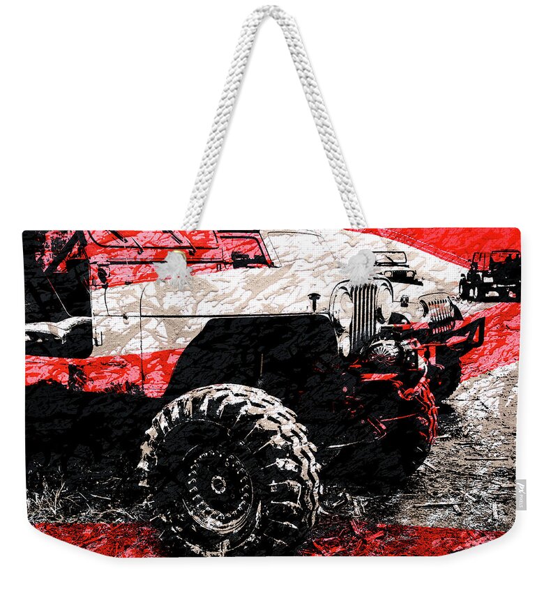 Jeep Cj Weekender Tote Bag featuring the photograph American Jeep CJ - Boulder Approved Mud Bog Ready by Luke Moore