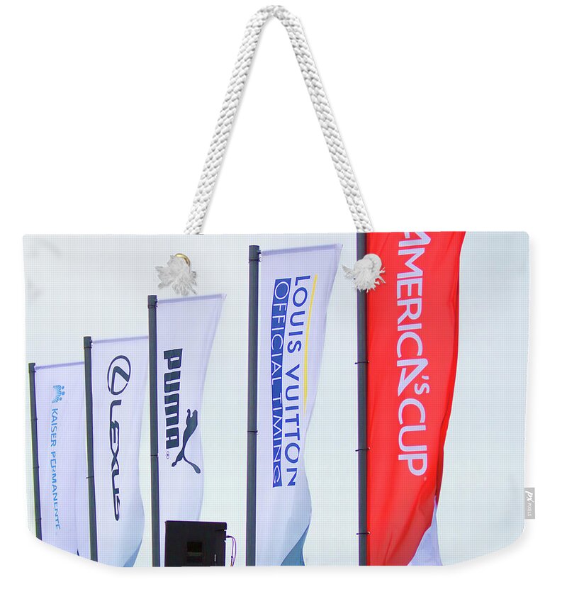America Weekender Tote Bag featuring the photograph America's Cup Sponsors by Chuck Kuhn