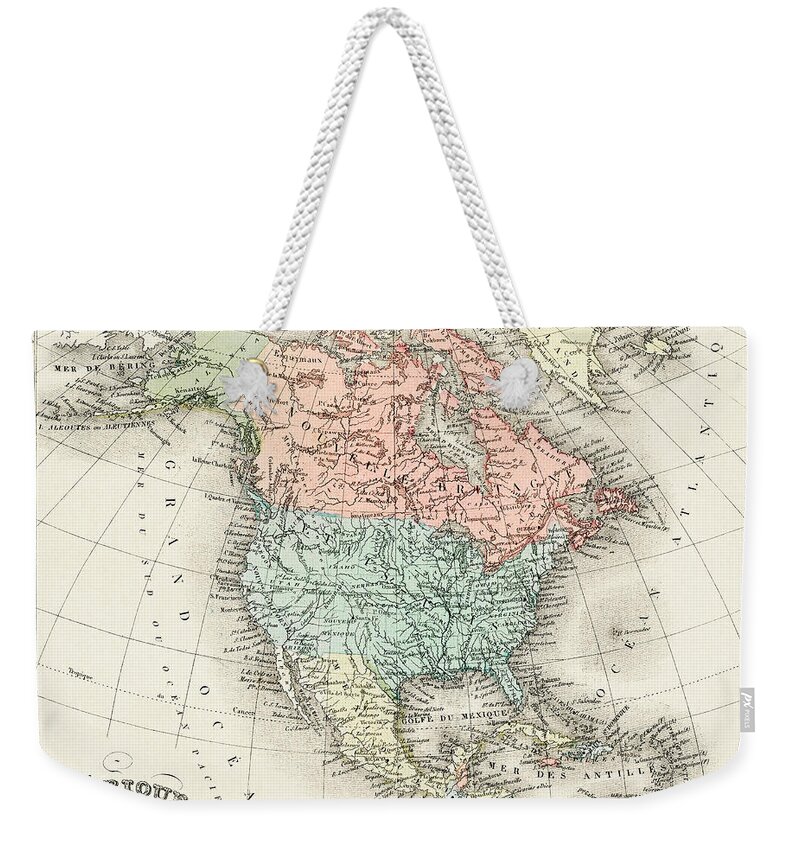 Vintage Weekender Tote Bag featuring the painting Amerique du Nord from Atlas Universel by Vincent Monozlay